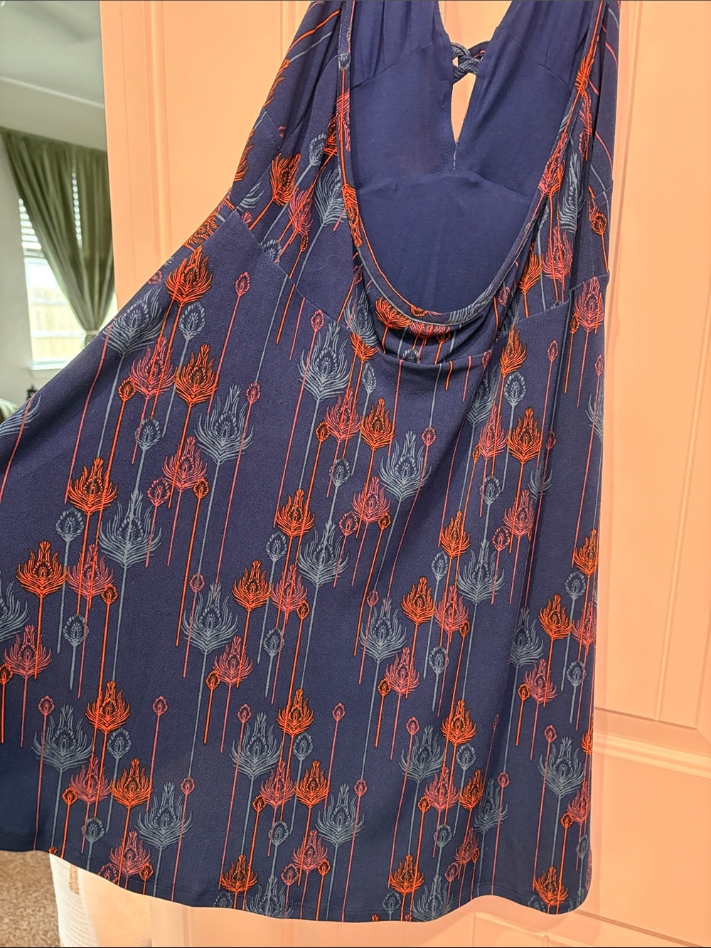 Free People Blue Floral-Print V-Neck Mini Dress-peacock pattern/halter - Picture 6 of 7